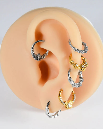 Stainless Steel Hinged Star Septum Clicker Nose Hoop Ring Flower Ear Tragus Stud Catilage Daith Helix CZ Earrings Piercing 16G