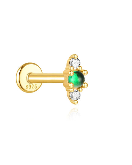 Aide 1PC 925 Sterling Silver 18K Gold Threaded Piercing Earring Women Ins Green Red Colors Zircon  Ear Bone Nail Gift Jewelry