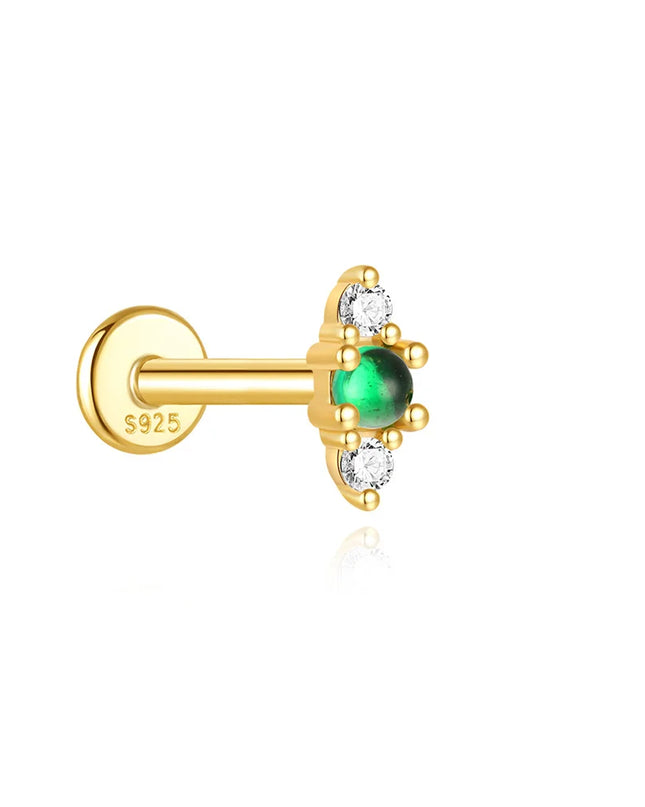 Aide 1PC 925 Sterling Silver 18K Gold Threaded Piercing Earring Women Ins Green Red Colors Zircon  Ear Bone Nail Gift Jewelry