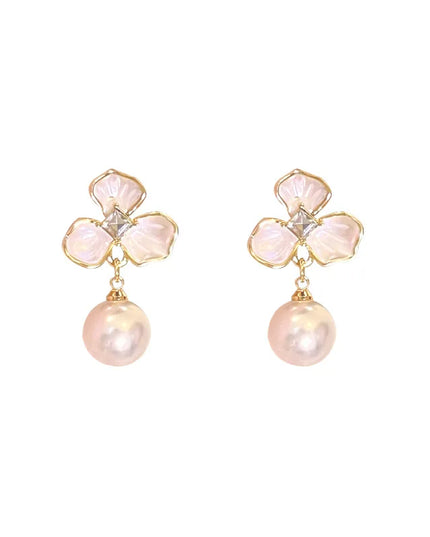No Piercing Ear Clips Women - Retro French White Petal Flower Teardrop Pearl Clip on Earrings Elegant Gentle Daily Party Jewelry