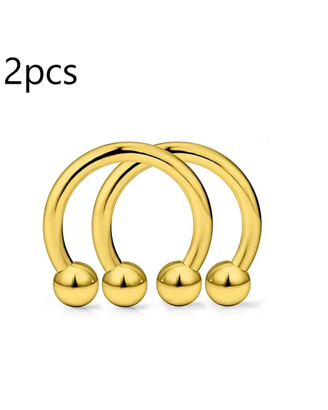 WKOUD 2pcs Crystal & Ball Nose Septum Horseshoe Earring Eyebrow Lip Helix Tragus Cartilage Piercing Ring 8mm