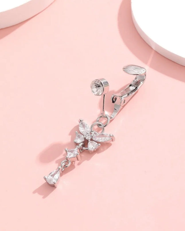 Butterfly Design Clip on Belly Button Zircon Non Piercing Fake Belly Ring Copper/alloy Material Belly Button Rings Body Jewelry