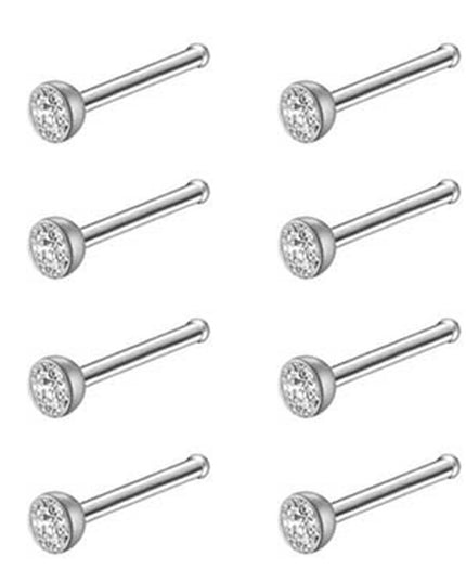 8PCS Nose Rings For Women Men Hypoallergenic 304 Surgical Stainless Steel L Shape Nose Screw