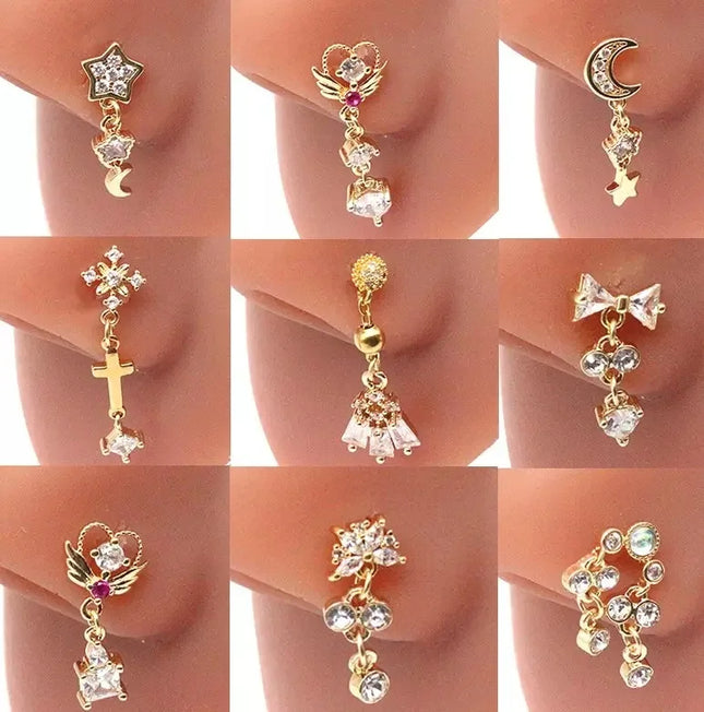 1Pcs Nose Ring for Women Dangle Nose Piercing Stainless Steel Nose Bend Ring Butterfly Dangling Noses Ring Body Piercing Jewelry
