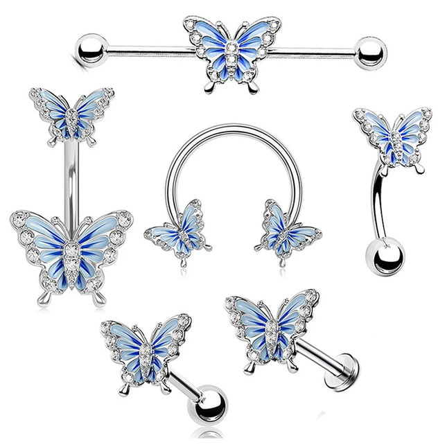 1Pcs Heart Belly Button Rings Pink 14G Women Fashion Belly Ring Dangle Cz Butterfly Punk Spider Navel Piercing Barbell Pircing