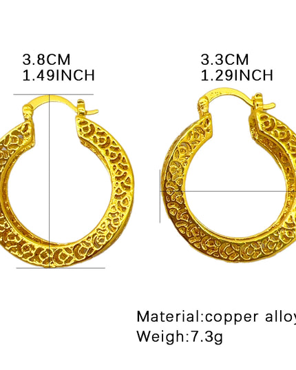 Dubai Simple Fashion Gold Plated Hollow Pierced Earrings Piercings Cartilage Ear Ring for Women Bride Ornament Gift Fine Jewelry