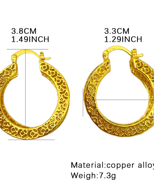 Dubai Simple Fashion Gold Plated Hollow Pierced Earrings Piercings Cartilage Ear Ring for Women Bride Ornament Gift Fine Jewelry