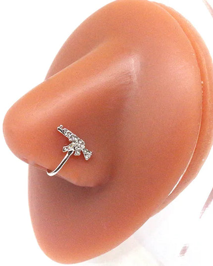 1Pcs Nose Ring for Women Dangle Nose Piercing Stainless Steel Nose Bend Ring Butterfly Dangling Noses Ring Body Piercing Jewelry