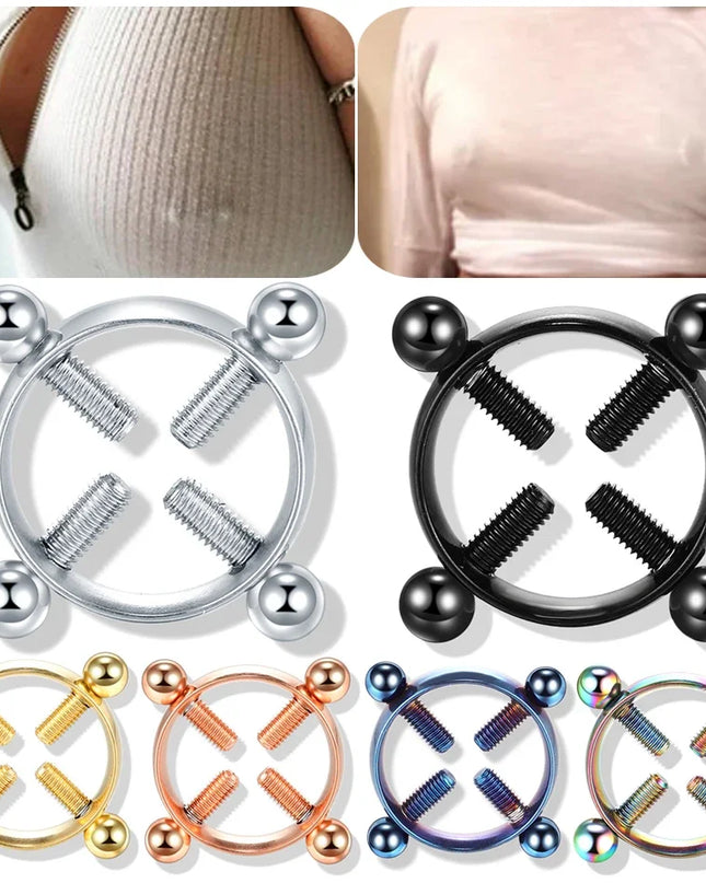 2pcs/lot Steel Round Screw Faux Nipple Clip Rings Sexy Piercing for Women Non Piercing Fake Breast Nail Shield Ring Jewelry Gift