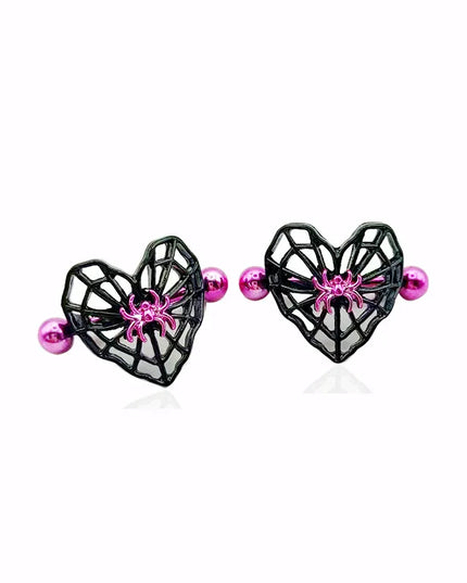 Cute Peach Heart Spider Web Nipple Piercing Two-color Electroplating Stainless Steel Nipple Ring Piercing Jewelry Wholesale