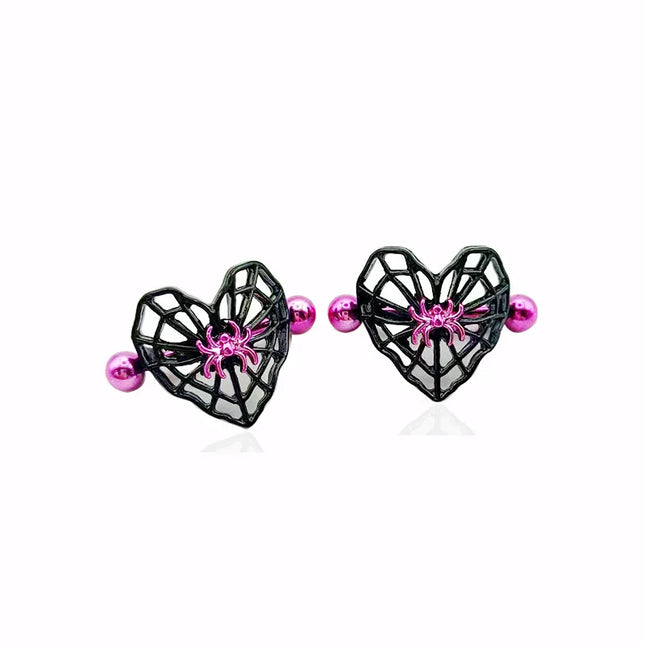 Cute Peach Heart Spider Web Nipple Piercing Two-color Electroplating Stainless Steel Nipple Ring Piercing Jewelry Wholesale