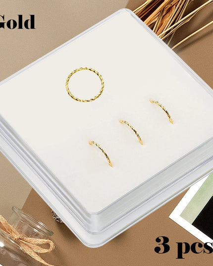 Sterling Silver 925 Pierceing Nose Ring Simple Round Size 6mm 8mm 10mm Printing Twist Rope Nose Ring Women Jewelry Nose Rings