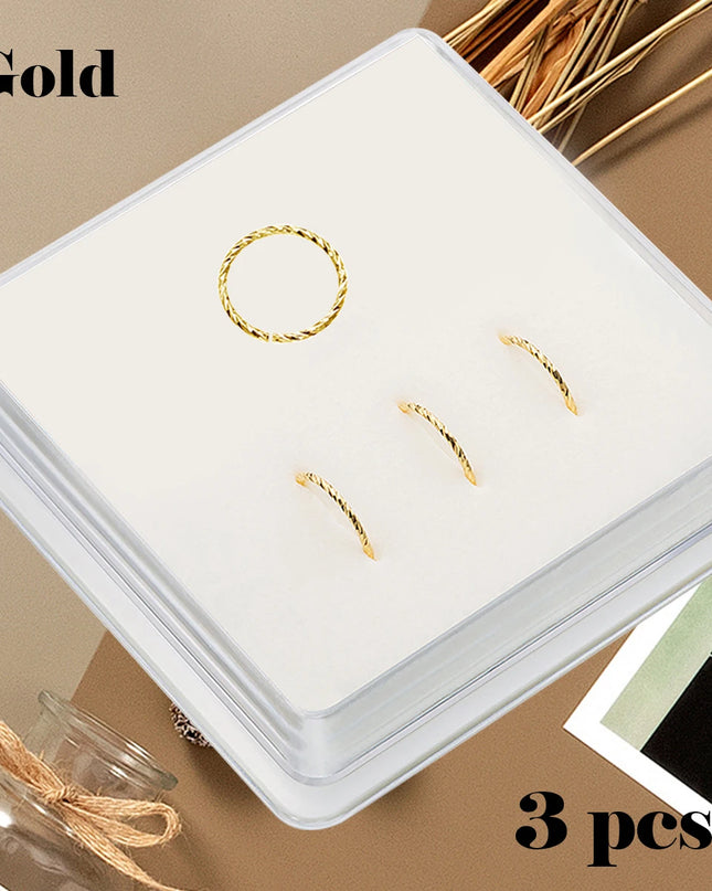 Sterling Silver 925 Pierceing Nose Ring Simple Round Size 6mm 8mm 10mm Printing Twist Rope Nose Ring Women Jewelry Nose Rings