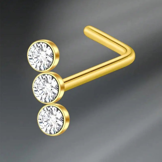 L Shaped Nose Studs Rings Cute Heart Moon Shiny Zircon Gold Silver Color Nose Piercing For Women Girl Nostril Jewelry