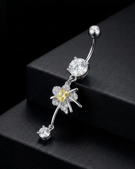 Stainless Steel Dangle Belly Button Rings For Women Shiny Cubic Zirconia Heart Butterfly Flower Navel Piercing Jewelry For Daily
