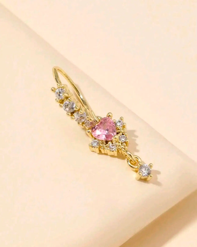 1 L-shaped heart-shaped CZ nose nail, shiny cubic zirconia cute perforated nose ring, silver and gold, suitable for women