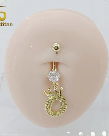 A-Z 26 Letter Initial Belly Button Rings 14G Titanium Curved Barbell Golden Zircon Navel Piercing Body Jewelry Women Accessories