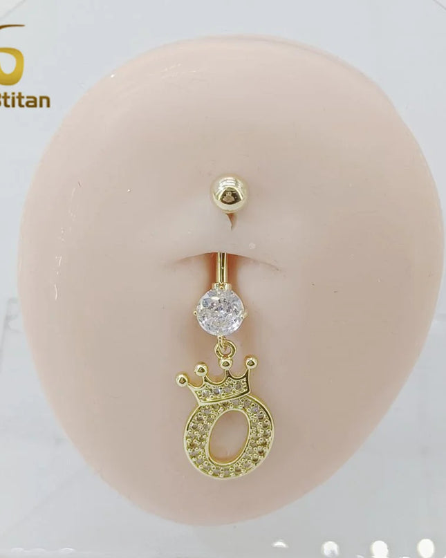 A-Z 26 Letter Initial Belly Button Rings 14G Titanium Curved Barbell Golden Zircon Navel Piercing Body Jewelry Women Accessories