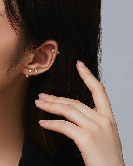 925 Needle 3/4/5MM Bead Piercing Bone Mini Stud Earrings For Women Classic Ear Hole Care Trendy Jewelry Accessories