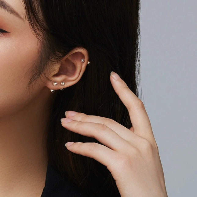 925 Needle 3/4/5MM Bead Piercing Bone Mini Stud Earrings For Women Classic Ear Hole Care Trendy Jewelry Accessories