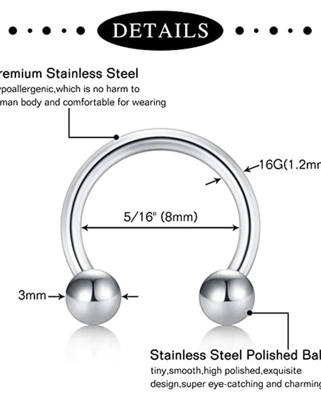 WKOUD 1Pcs Septum Rings Hoop Nose Ring Horseshoe Stainless Steel Cartilage Earrings Hoop Helix Tragus Septum Piercing Jewerly