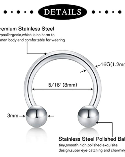 WKOUD 1Pcs Septum Rings Hoop Nose Ring Horseshoe Stainless Steel Cartilage Earrings Hoop Helix Tragus Septum Piercing Jewerly