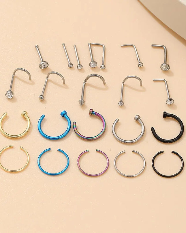 22 Pcs Of Suit Fake Nose Ring Earrings Fashion Punk Non-nose-piercing Septum Women Jewelry
