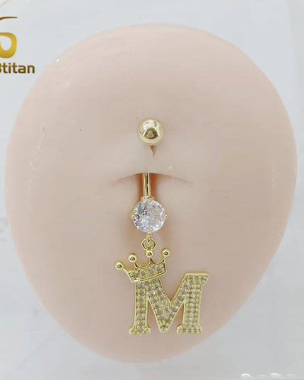 A-Z 26 Letter Initial Belly Button Rings 14G Titanium Curved Barbell Golden Zircon Navel Piercing Body Jewelry Women Accessories