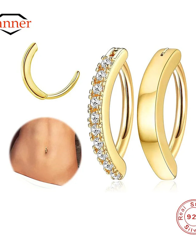 CANNER 1PC 925 Sterling Silver Smooth Abdominal Puncture Belly Button Buckle For Women Ins Minimalist Zircon Fine Body Jewelry