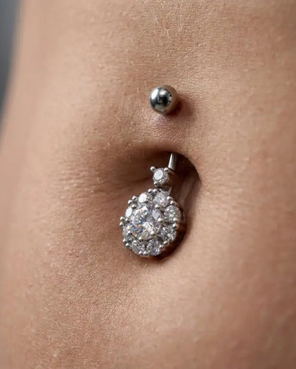 Stainless Steel Dangle Belly Button Rings For Women Shiny Cubic Zirconia Heart Butterfly Flower Navel Piercing Jewelry For Daily