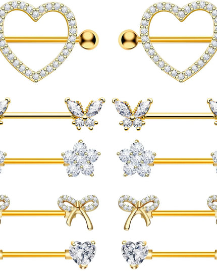 Nipple Piercing Jewelry 14G Stainless Steel Nipple Rings for Women Heart Butterfly Flower Bow Nipple Barbells