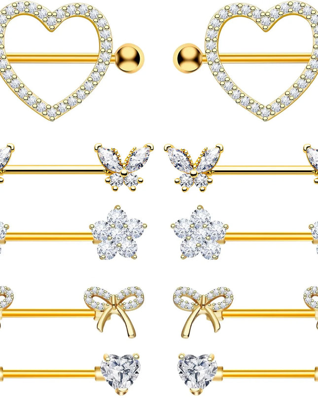 Nipple Piercing Jewelry 14G Stainless Steel Nipple Rings for Women Heart Butterfly Flower Bow Nipple Barbells