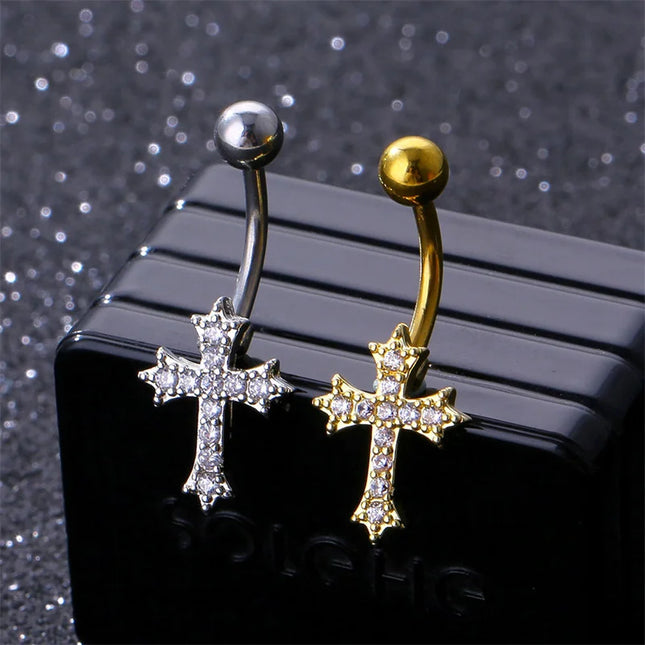 Sexy Piercing Navel Nail Body Jewelry For Women Girls Personalized Simple Cross Pendant Belly Button Rings Gifts