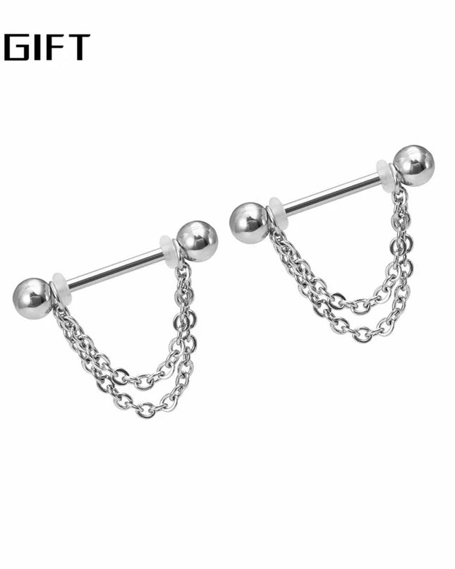 2pc Titanium Nipple Piercing Rings Dangle Chain 16G 14G 12-22mm G23 Nipple Barbell For Women Girls Men Body Jewelry Accessories