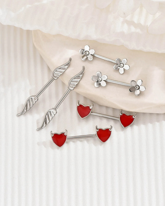 2pcs Angel Wings Nipple Piercing 14G Flower Heart Daemon Oxhead Shield Bar Barbell Nipple Ring Nombril Breast Cover Jewelry