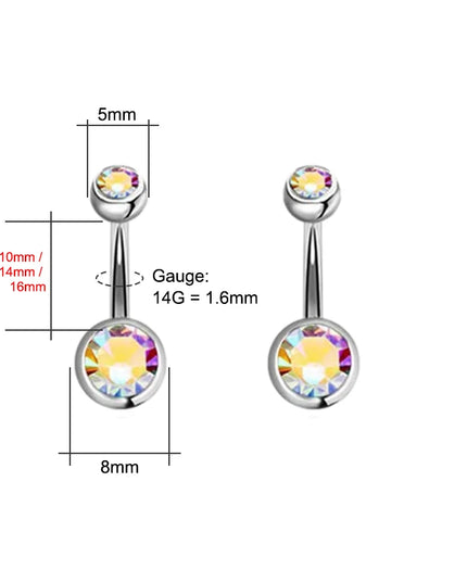 14G Belly Button Piercing Ring, Surgical Steel CZ Crystal Gem Internally Threaded Belly Button Ring Piercing Jewelry