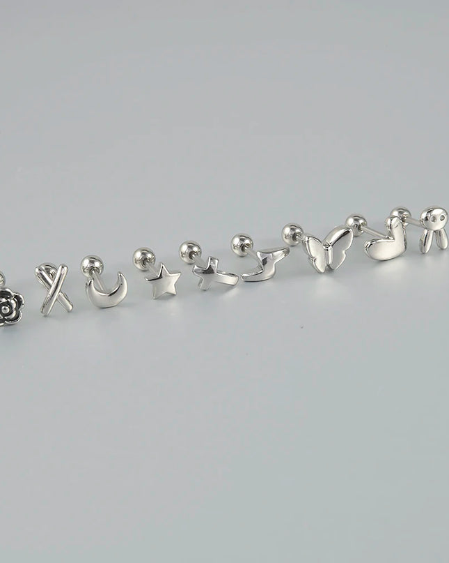Surgical Steel Ear Barbell Helix Piercing Cartilage Ear Lobe Tragus Stud Earring Heart Rabbit Moon Rose Cross Earring Jewelry