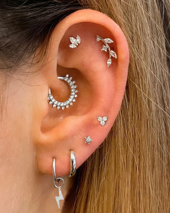 Ear Piercing For Women Pierced Earring Daith Helix Flat Lobe Star Plant Lightning Zircon Stainless Steel Ear Hoop Jewelry Gift