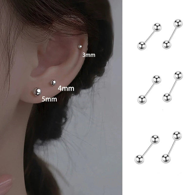 925 Needle 3/4/5MM Bead Piercing Bone Mini Stud Earrings For Women Classic Ear Hole Care Trendy Jewelry Accessories