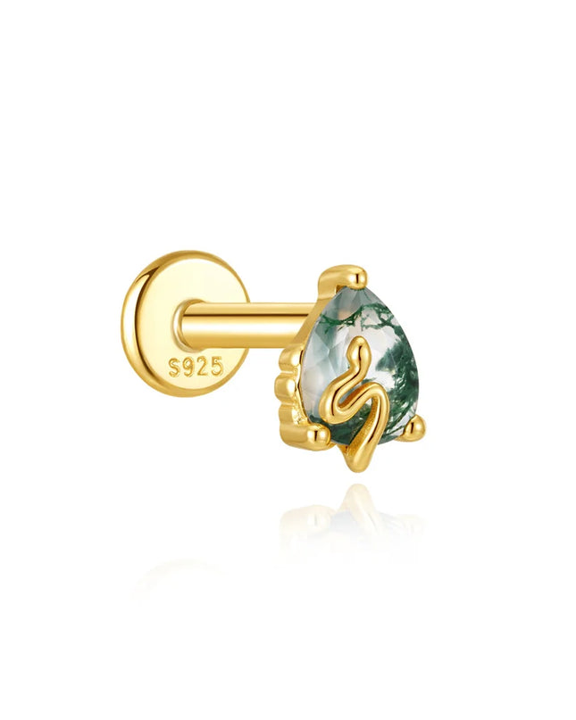 Aide 1PC 925 Sterling Silver 18K Gold Threaded Piercing Earring Women Ins Green Red Colors Zircon  Ear Bone Nail Gift Jewelry