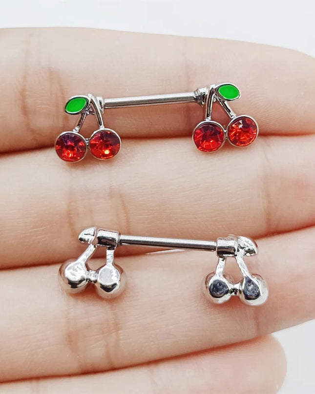 1 Pair Cute Red Crystal Cherry Breast Rings 14G Titanium Nipple Chest Piercing Body Jewelry Women Sexy Accessories Ornament
