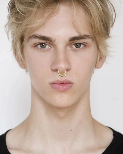 1Pc Punk Spiked Septum Ring - Nostril Piercing Surgical Steel Hinged Hoop Cartilage Earring Nose Clicker Segment Hoop