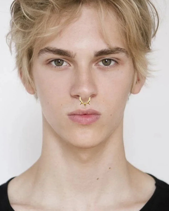 1Pc Punk Spiked Septum Ring - Nostril Piercing Surgical Steel Hinged Hoop Cartilage Earring Nose Clicker Segment Hoop