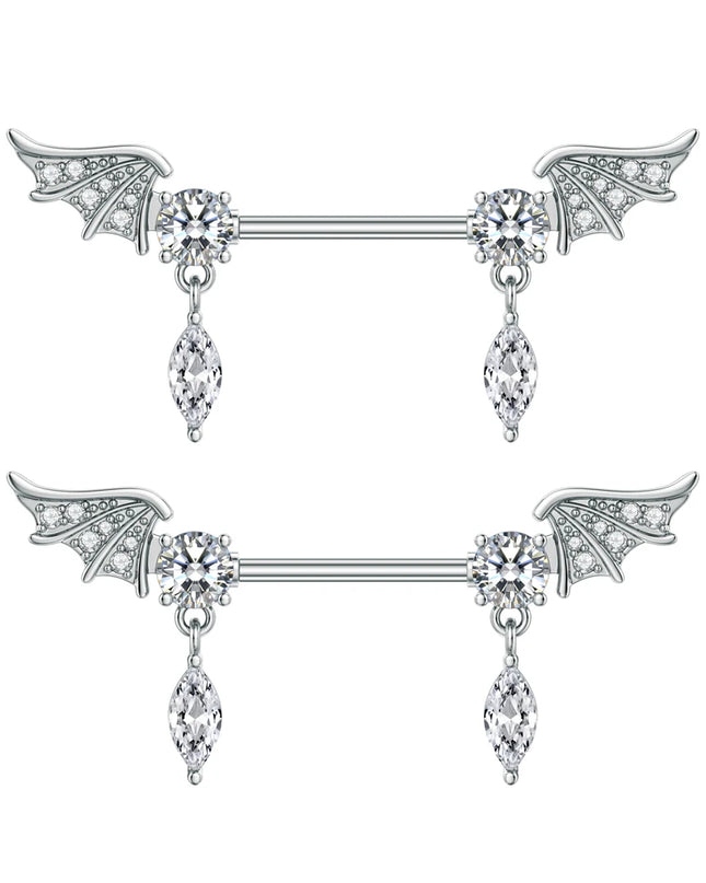 A Pair Cute Heart Dangled Nipple Piercings Barbell for Women Pink Color Moon Butterfly Shaped Sexy Nipple Rings Shield Bar Sets
