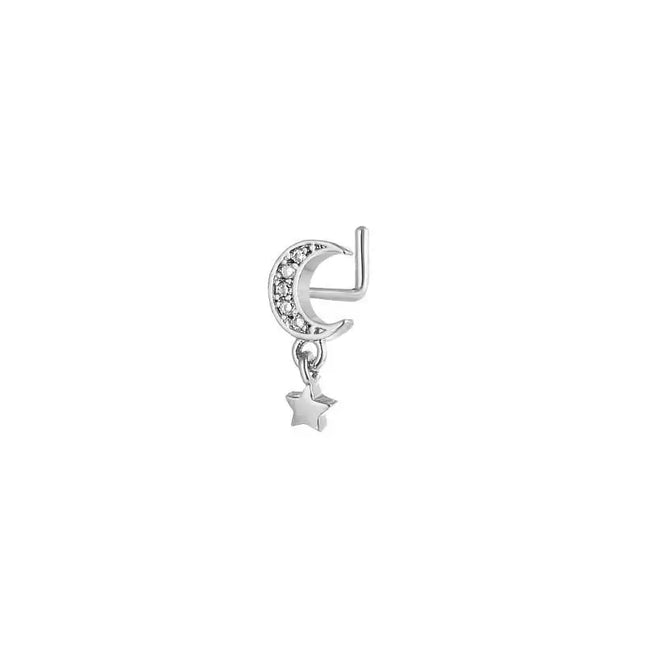 Stainless Steel Long Fashion Nose Rings For Women Copper With Heart Dangle L-Bend Nose Piercing Rings Body Jewelry