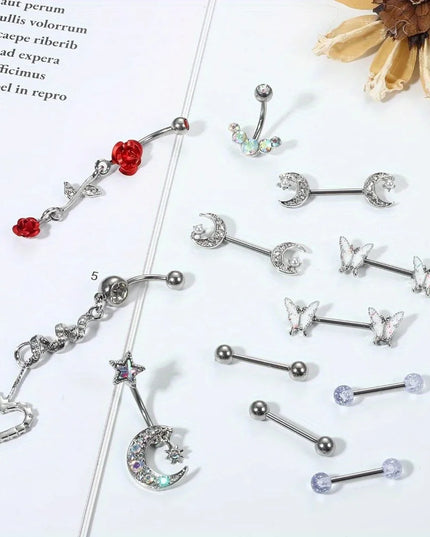 Drperfect Stainless Steel Nipple Rings Belly Button Rings for Women Butterfly Nipple Rings Belly Ring  Nipple Piercing Jewelry