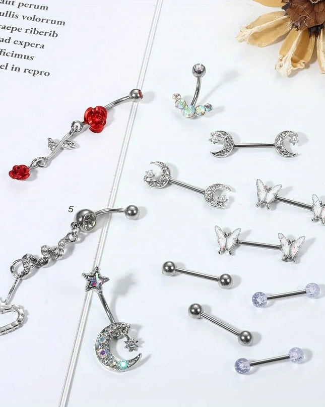Drperfect Stainless Steel Nipple Rings Belly Button Rings for Women Butterfly Nipple Rings Belly Ring  Nipple Piercing Jewelry