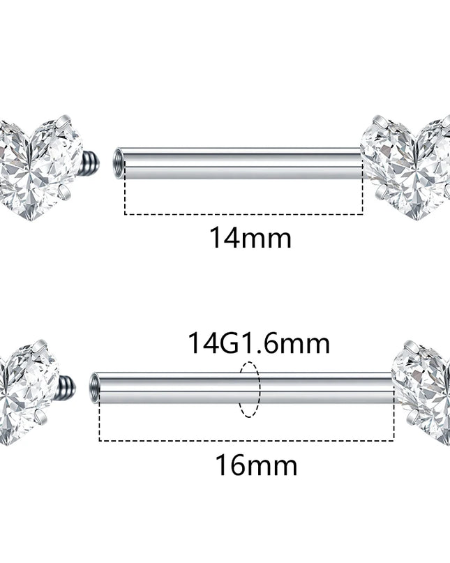1/5PCS Titanium 14G Nipple Piercing Jewelry Crystal CZ Nipple Rings For Women Girls Heart Zircon Nipple Barbells Mamilo Piercing