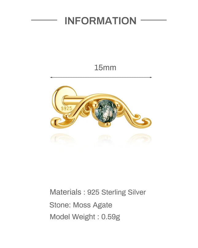 Aide 1PC 925 Sterling Silver 18K Gold Threaded Piercing Earring Women Ins Green Red Colors Zircon  Ear Bone Nail Gift Jewelry