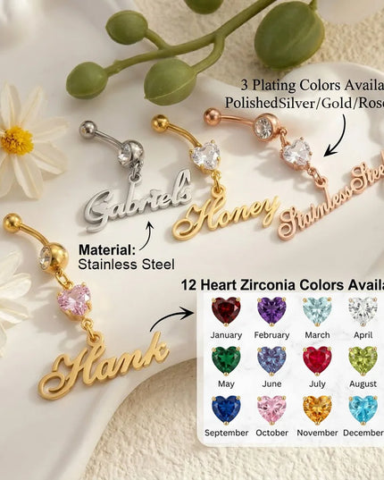 Custom Name Belly Button Ring For Women 12 Birthstone Options Personalized Navel Piercing Jewelry Beach Birthday Gift For Her